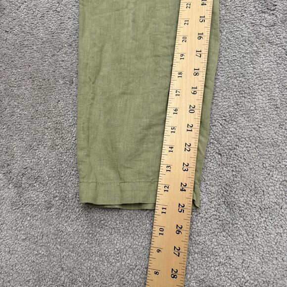 Zara Linen Ankle Straight Leg Trouser Pants Womens Medium Green Elastic Waist - Picture 10 of 15